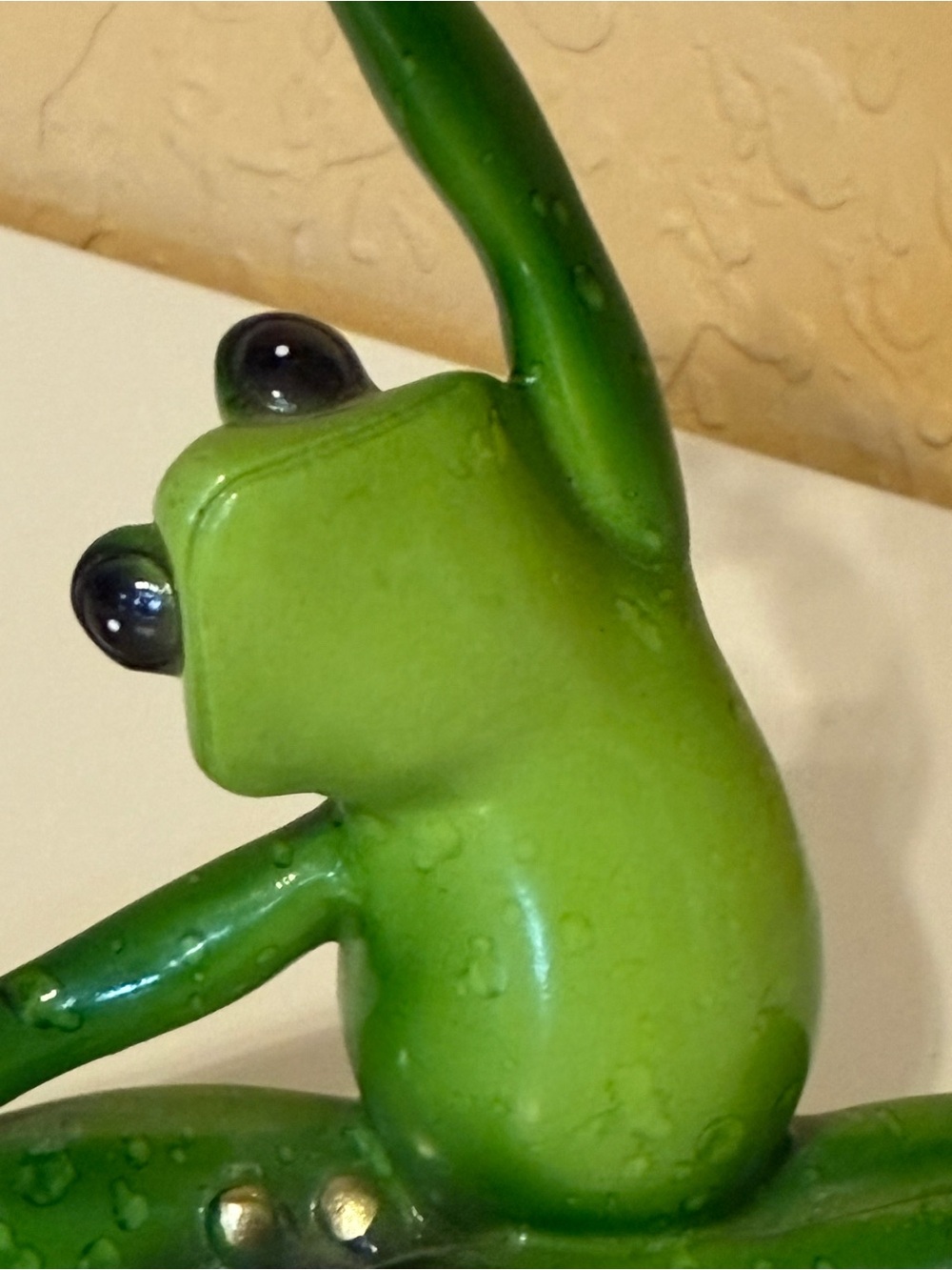 Whimsical Frog With Gold Accents Doing Yoga- 8"x 5" Sculpture